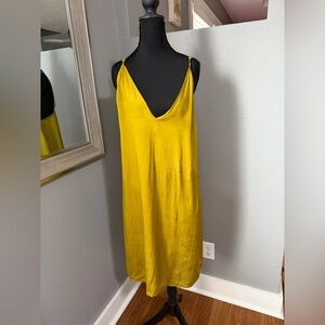 Free People Mustard Yellow Satin Midi Slip Dress